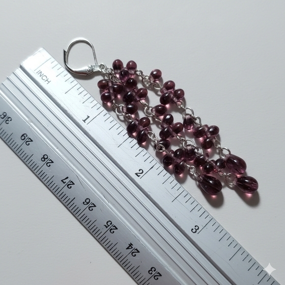 Earrings 3" NEW Drop Dangle Purple Teardrop Silver Rhodium Plated Vintage USA - Picture 9 of 10